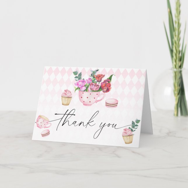 Remerciements Fleurs de Tea Party pour la carte de remerciement  (Devant)