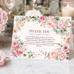 Remerciements Fleurs romantiques de teint rosé & Carte de remerc