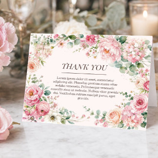 Remerciements Fleurs romantiques de teint rosé & Carte de remerc