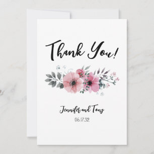 Remerciements Fleurs roses et carte de remerciement de mariage R