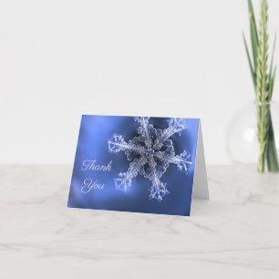 Remerciements Flocon de neige bleu et blanc plié Carte de remerc