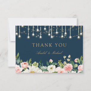Remerciements Floral Blush Navy String Lumières Carte de remerci