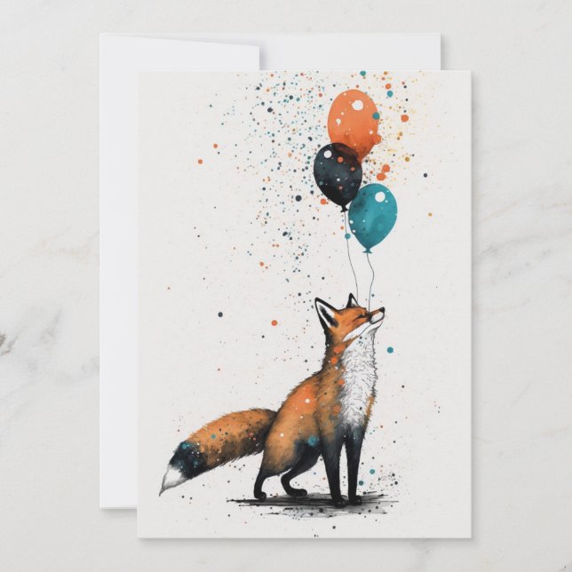 Remerciements Fox avec Balloon et Casquette de fête Carte de voe (Devant)