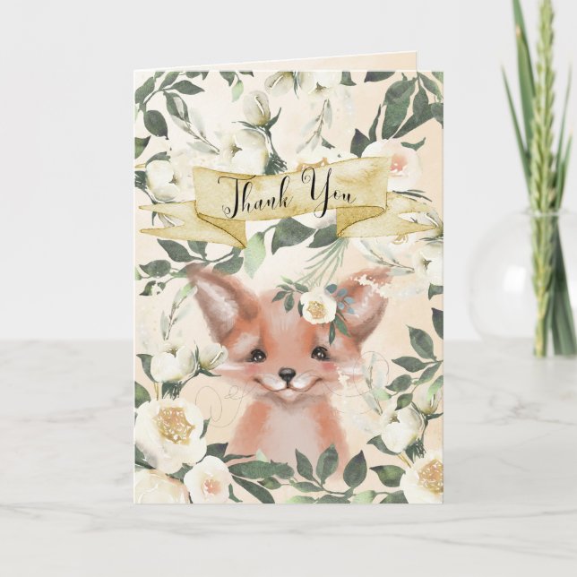 Remerciements Fox petit mignon baby shower floral carte de remer (Devant)