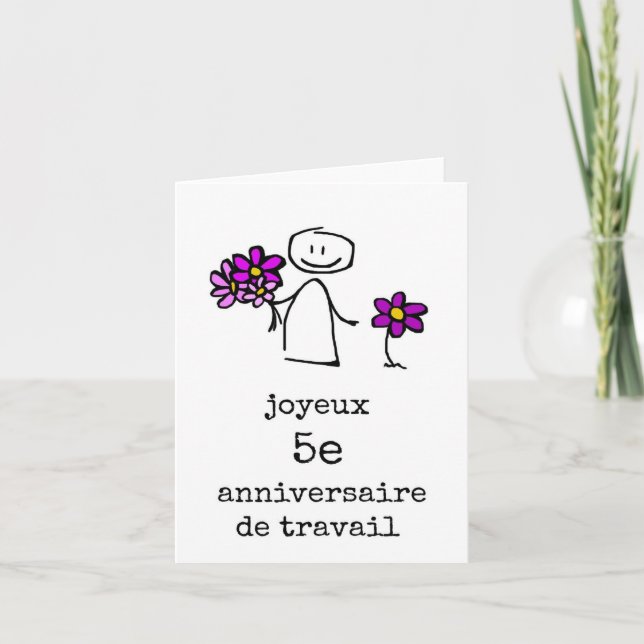 Remerciements FRANÇAIS, Joyeux Anniversaire 5e de Travail Carte (Devant)