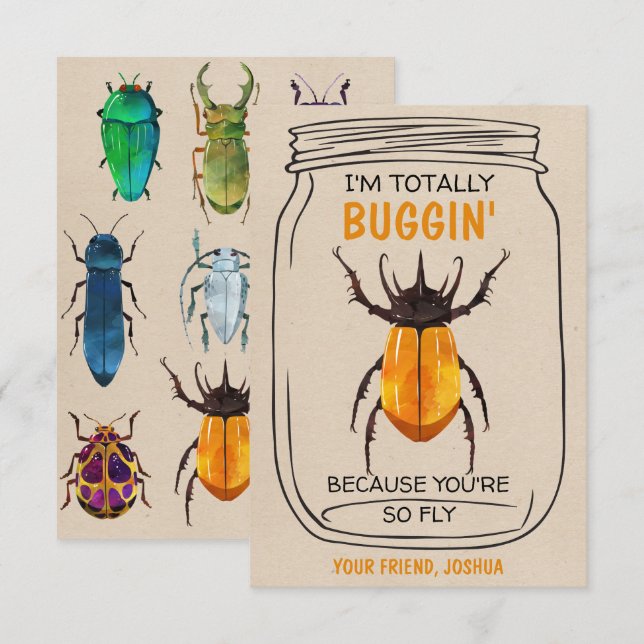 Remerciements Fun Bug Valentines Carte de jour Beatle (Devant / Derrière)