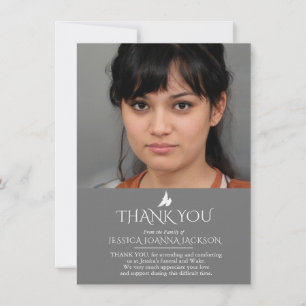 Remerciements Funéraire gris blanc 2 photos carte de remerciemen