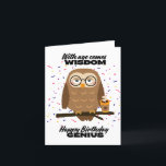 Remerciements Funny Birthday Owl Café Genius carte de sagesse<br><div class="desc">Un cadeau d'anniversaire amusant pour les amateurs de café et les amis sages ! Le chouette mignon avec des lunettes tenant du café dit "Avec l'âge vient la sagesse,  Joyeux génie d'anniversaire." Idéal pour les vers de livres,  les enseignants,  les élèves,  les gens intelligents qui aiment la caféine.</div>