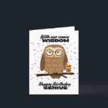 Remerciements Funny Birthday Owl Café Genius carte de sagesse<br><div class="desc">Un cadeau d'anniversaire amusant pour les amateurs de café et les amis sages ! Le chouette mignon avec des lunettes tenant du café dit "Avec l'âge vient la sagesse,  Joyeux génie d'anniversaire." Idéal pour les vers de livres,  les enseignants,  les élèves,  les gens intelligents qui aiment la caféine.</div>