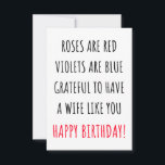 Remerciements Funny Happy Birthday carte avec des voeux de femme<br><div class="desc">Si vous cherchez des idées cadeaux d'anniversaire amusants pour votre femme cette carte avec des citations hilarantes ou des souhaits peut être votre choix parfait. Cette carte d'anniversaire peut être un cadeau parfait pour elle,  pour la femme,  pour les femmes,  pour le conjoint.</div>