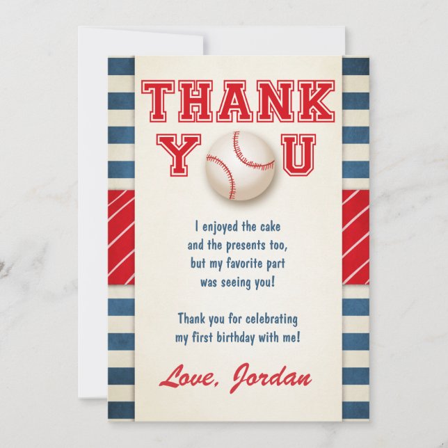Remerciements Garçon d'anniversaire de base-ball de carte de (Devant)