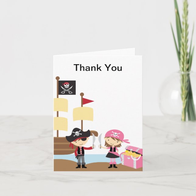 Remerciements Garçon de pirate et carte de note rose de fille de (Devant)