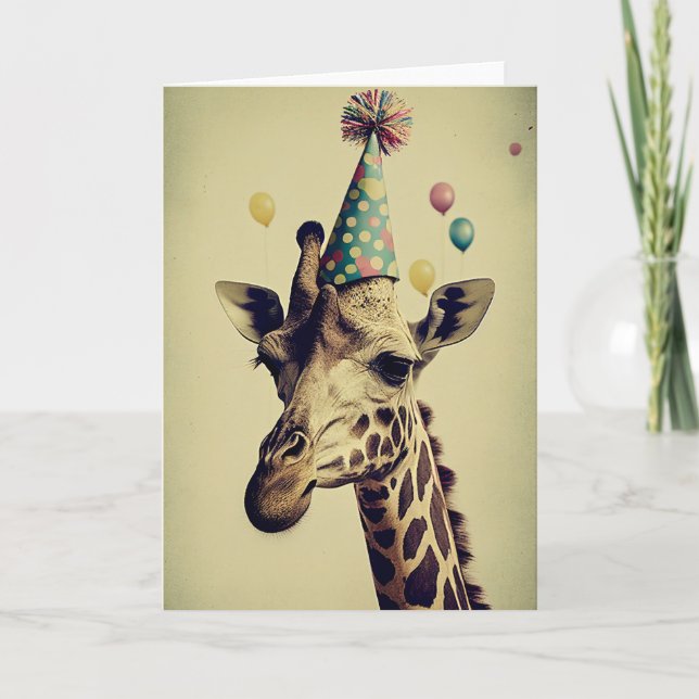 Remerciements Giraffe avec Casquette de fête Carte de voeux plié (Devant)