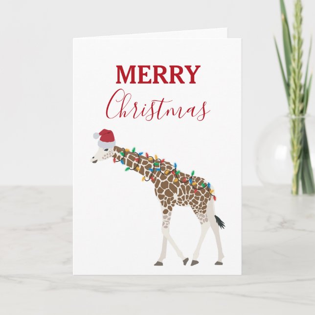 Remerciements Giraffe de Noël animal drôle avec carte de chapeau (Devant)