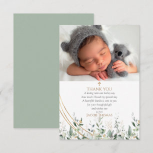 Remerciements  Gold Greenery Eucalyptus Baptism Carte de remerci