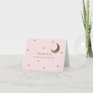 Remerciements Gold Stars & Lune Baby shower rose Carte de remerc