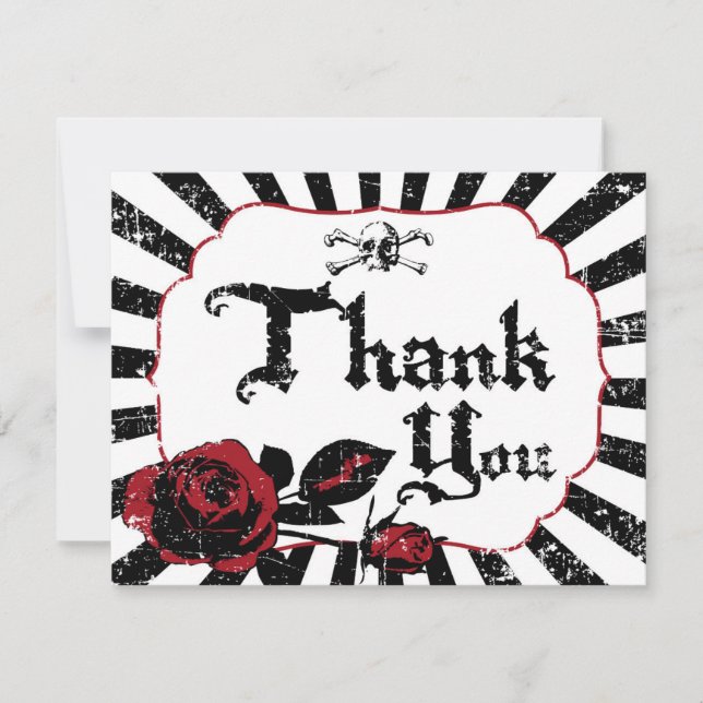 Remerciements Goth Red Rose Crâne Grunge Pirate Carte de remerci (Devant)