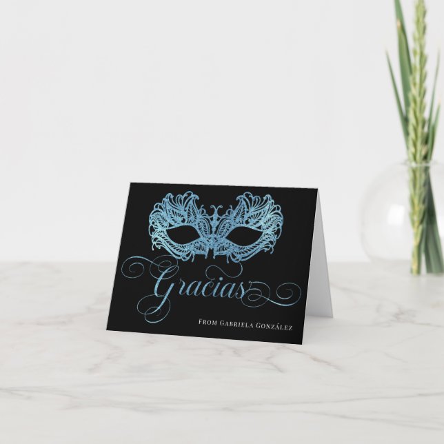 Remerciements Gracias Sparkling Blue Quinceanera Carte de remerc (Devant)