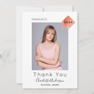 Remerciements Graduation moderne photo rose or carte de remercie