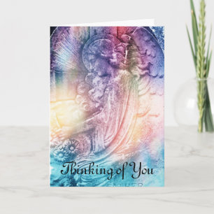 Remerciements Gravure d'ange pensant à vous carte de voeux
