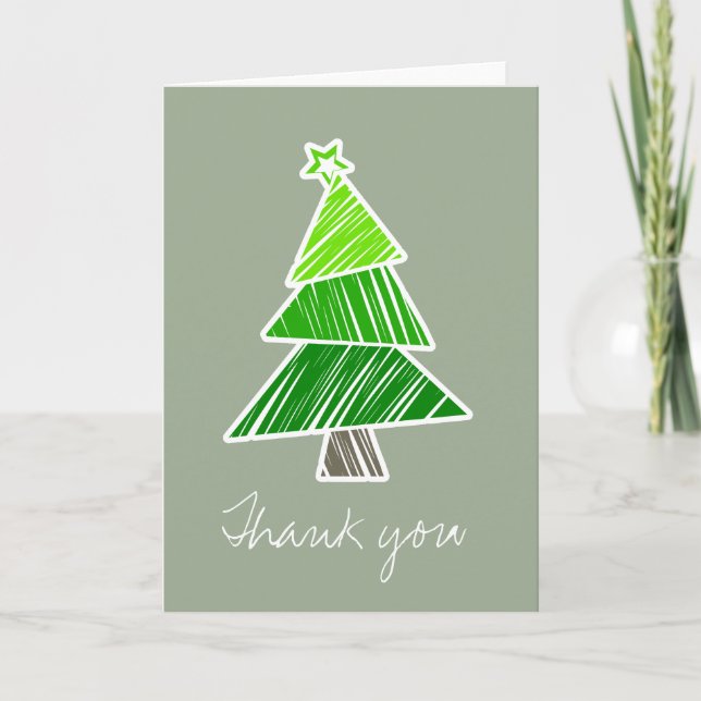 Remerciements Green Sketchy Christmas Tree Carte de remerciement (Devant)