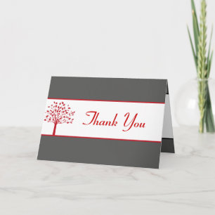 Remerciements Gris d'hiver/Arbre rouge plié Carte de remerciemen