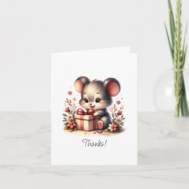 Remerciements Happy Cute Mouse Custom Folt Carte de remerciement (Devant)