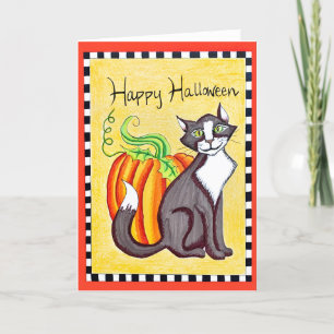 Remerciements Happy Halloween Chat et carte de voeux Citrouille