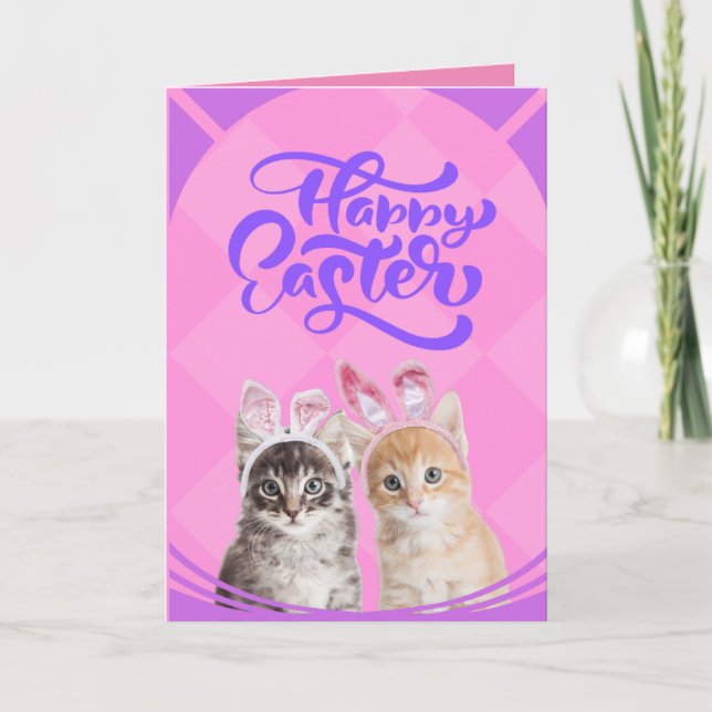 Remerciements Happy Kittens Lapin de Pâques Carte personnalisée (Devant)