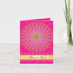 Remerciements Hindu Ganesh Pink Gold Scroll Stars Carte de remer