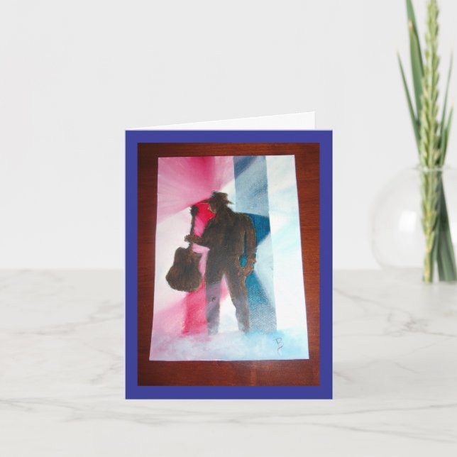 Remerciements Homme avec carte de note de guitare vide à l'intér (Devant)