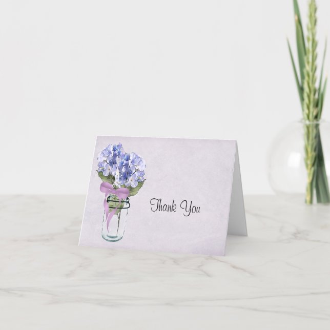 Remerciements Hydrangea dans un bocal Mason - Carte de remerciem (Devant)