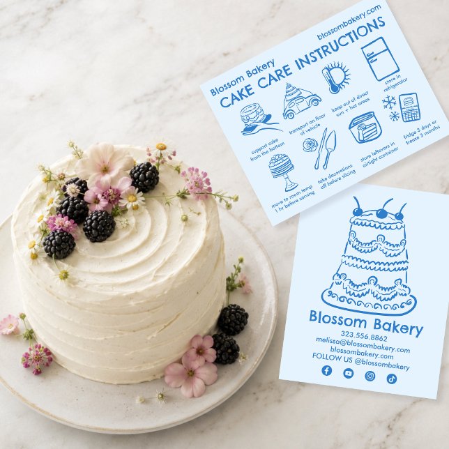 Remerciements Instructions de carte de soin de gâteau Boulangeri (Cake Care Card Instructions Bakery Wedding Birthday Cake
)