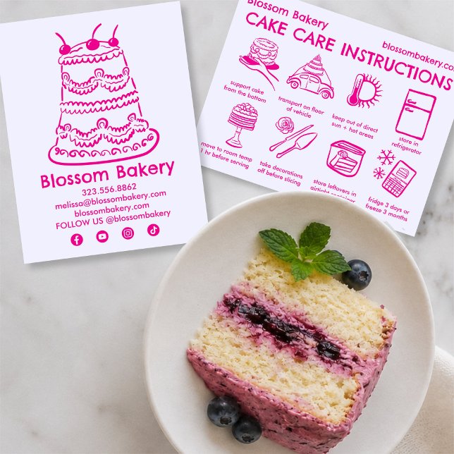Remerciements Instructions de carte de soin de gâteau Boulangeri (Cake Care Card Instructions Bakery Wedding Birthday Cake 
)
