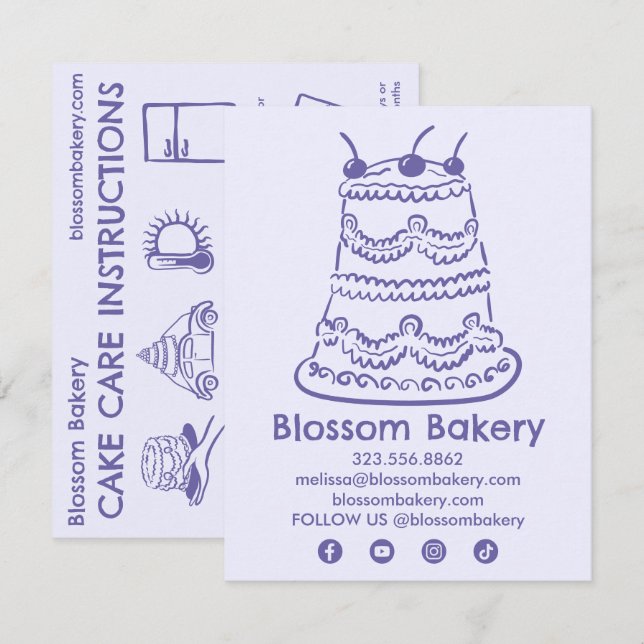 Remerciements Instructions de carte de soin de gâteau Boulangeri (Devant / Derrière)