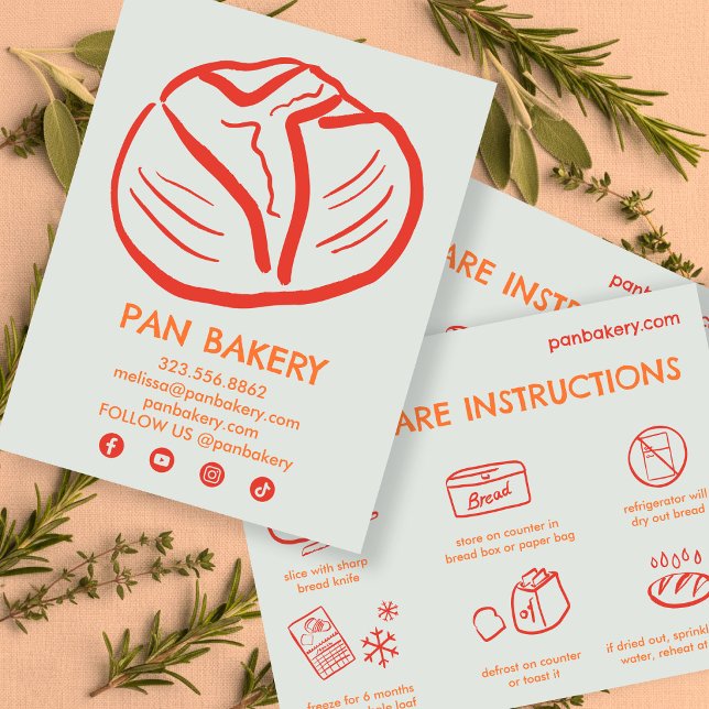 Remerciements Instructions de la carte de soins BREAD pour la ca (BREAD Care Card Instructions Sourdough Bakery Card Hand-drawn Illustrations
)