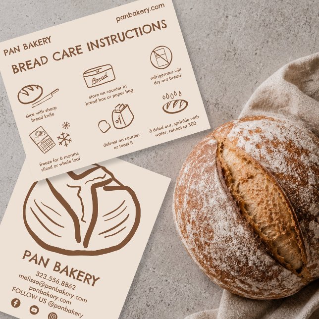 Remerciements Instructions de la carte de soins BREAD pour la ca (BREAD Care Card Instructions Sourdough Bakery Card
)