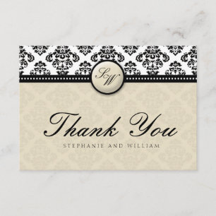 Remerciements Ivory Damask Monogram Mariage Carte de remerciemen
