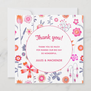 Remerciements Jardin de fleurs roses moderne Boho Carte de remer