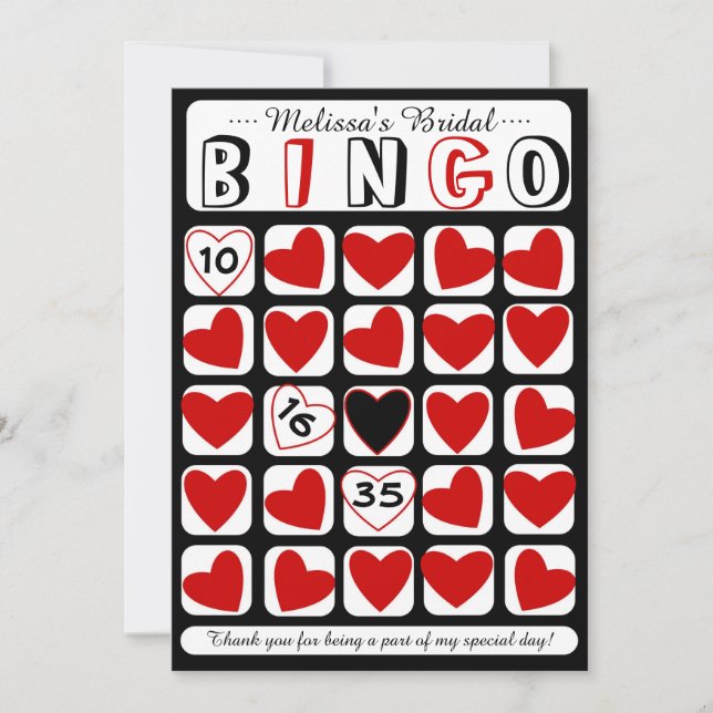 Remerciements Jeu de bingo de mariage personnalisable carte roug (Devant)
