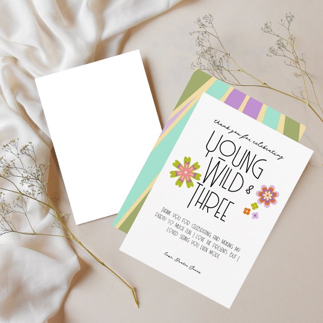 Remerciements Jeune, Sauvage & Trois | Carte de remerciement pou (Créateur téléchargé)