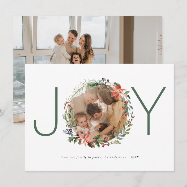 Remerciements Joie Noël Wreath Joyeux Carte photo de vacances (Devant / Derrière)
