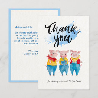Remerciements Joli 3 petits Baby showers de cochons Carte de rem