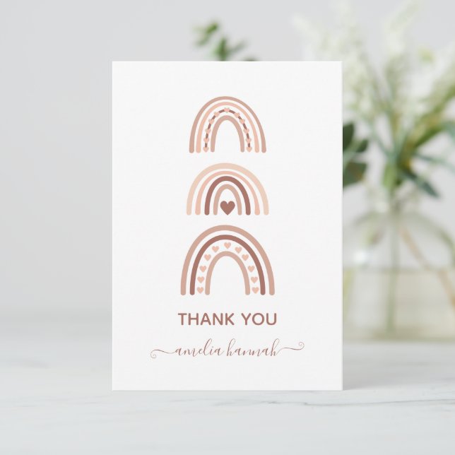 Remerciements Joli Boho Rainbow Baby shower Carte de remerciemen (Debout devant)