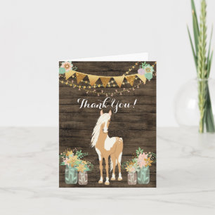 Remerciements Joli Cheval n Fleurs Bois rustique Carte de remerc