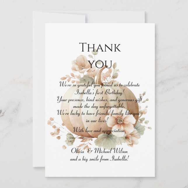 Remerciements Jolie carte de remerciement pour un premier annive (Devant)