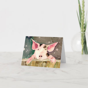 Remerciements Jolie carte vierge de cochon dans un paysage hiver