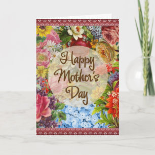 Remerciements Joyeuse Fête des Mères Carte de Vœux Fleurs Vintag