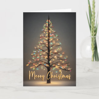 Remerciements Joyeux arbre de Noël avec lumières Carte pliable