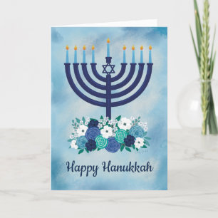 Remerciements Joyeux Hanoukka Floral Menorah Carte de remercieme